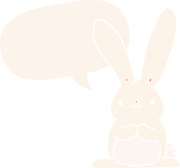 cartoon rabbit and speech bubble in retro style