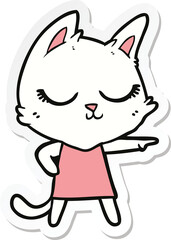 sticker of a calm cartoon cat girl pointing