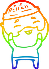 rainbow gradient line drawing cartoon happy bearded man
