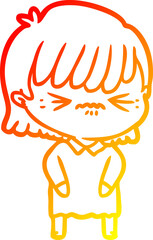 warm gradient line drawing annoyed cartoon girl
