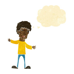 cartoon worried man with thought bubble