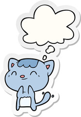 cartoon happy cat and thought bubble as a printed sticker