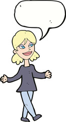 cartoon woman with no worries with speech bubble