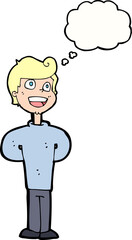 cartoon happy man with thought bubble