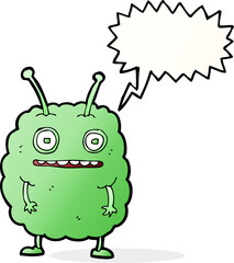 cartoon funny alien monster with speech bubble