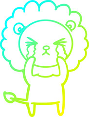 cold gradient line drawing cartoon crying lion