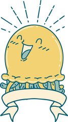 banner with tattoo style happy jellyfish