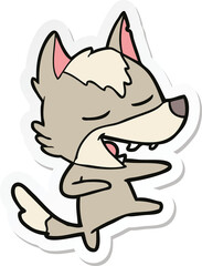 sticker of a cartoon wolf laughing