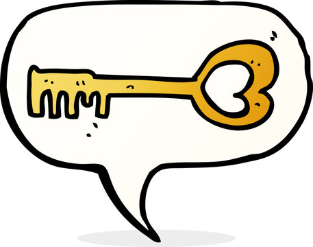 cartoon heart shaped key with speech bubble