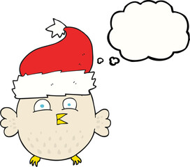 thought bubble cartoon owl wearing christmas hat