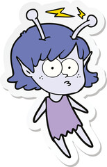 sticker of a cartoon alien girl