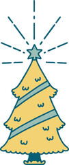 traditional tattoo style christmas tree with star