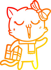 warm gradient line drawing cartoon cat