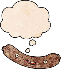 cartoon sausage and thought bubble in grunge texture pattern style