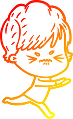 warm gradient line drawing cartoon frustrated woman