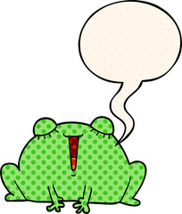 cute cartoon frog and speech bubble in comic book style
