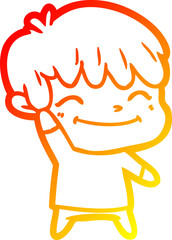 warm gradient line drawing happy cartoon boy