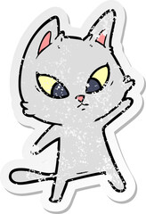 distressed sticker of a confused cartoon cat