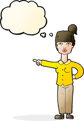cartoon woman pointing with thought bubble