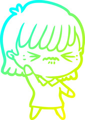 cold gradient line drawing annoyed cartoon girl