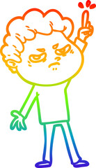 rainbow gradient line drawing cartoon angry man