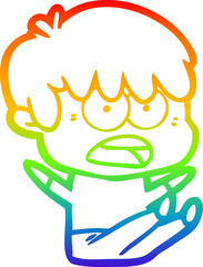 rainbow gradient line drawing worried cartoon boy