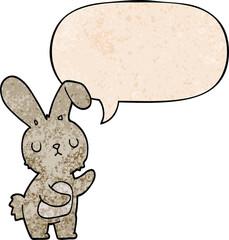 cute cartoon rabbit and speech bubble in retro texture style