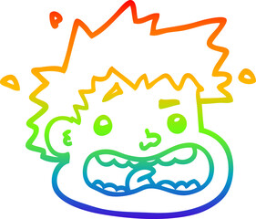 rainbow gradient line drawing cartoon frightened face