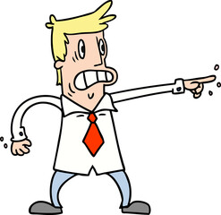 cartoon doodle man pointing looking worried
