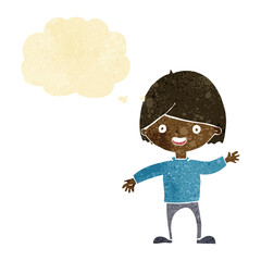 Obraz na płótnie Canvas cartoon waving boy with thought bubble