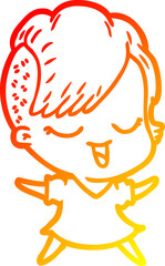warm gradient line drawing happy cartoon girl