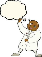 cartoon mad scientist with thought bubble