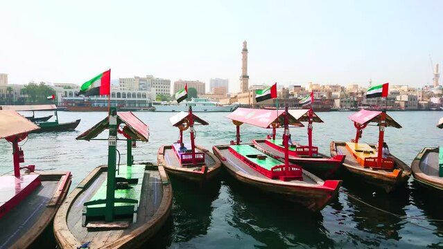 Colorful abra boats on Dubai Creek, UAE