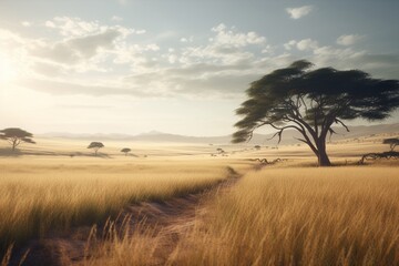 Fototapeta na wymiar A minimalist landscape with a scenic savanna or grassland, Generative AI