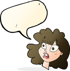 cartoon shocked female face with speech bubble
