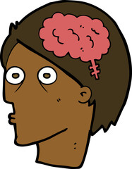 cartoon head with brain symbol