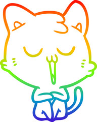 rainbow gradient line drawing cartoon cat singing