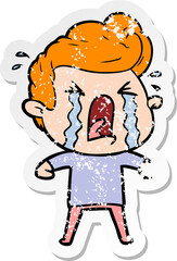 distressed sticker of a cartoon crying man