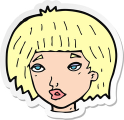 sticker of a cartoon bored looking woman