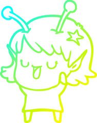 cold gradient line drawing happy alien girl cartoon laughing