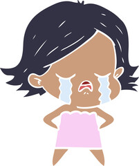 flat color style cartoon girl crying