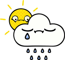 comic book style cartoon sunshine and rain cloud