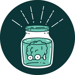 icon of tattoo style brain in jar