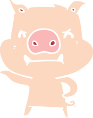 angry flat color style cartoon pig