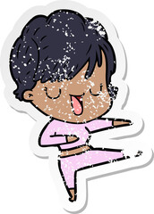distressed sticker of a cartoon woman talking
