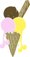 flat color illustration of a cartoon ice cream cone