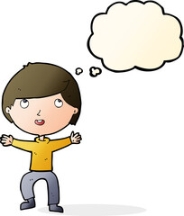 cartoon happy boy with thought bubble