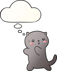 cute cartoon cat and thought bubble in smooth gradient style
