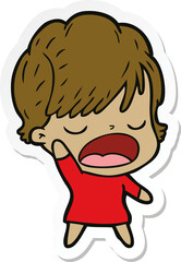 sticker of a cartoon woman talking