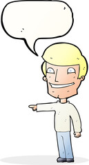cartoon happy man pointing with speech bubble